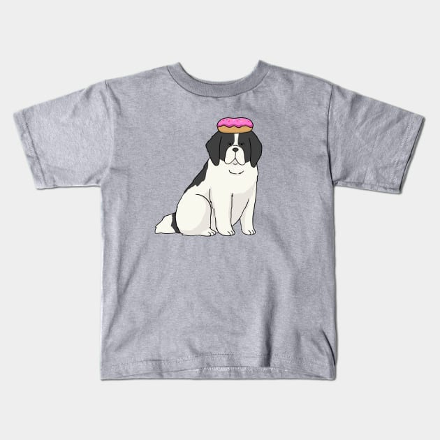 newfoundland dog with donut hat Kids T-Shirt by ballooonfish